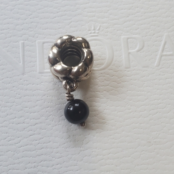 Pandora Sterling sterling Silver Black Onyx Dangle Charm   Retired - Picture 5 of 7